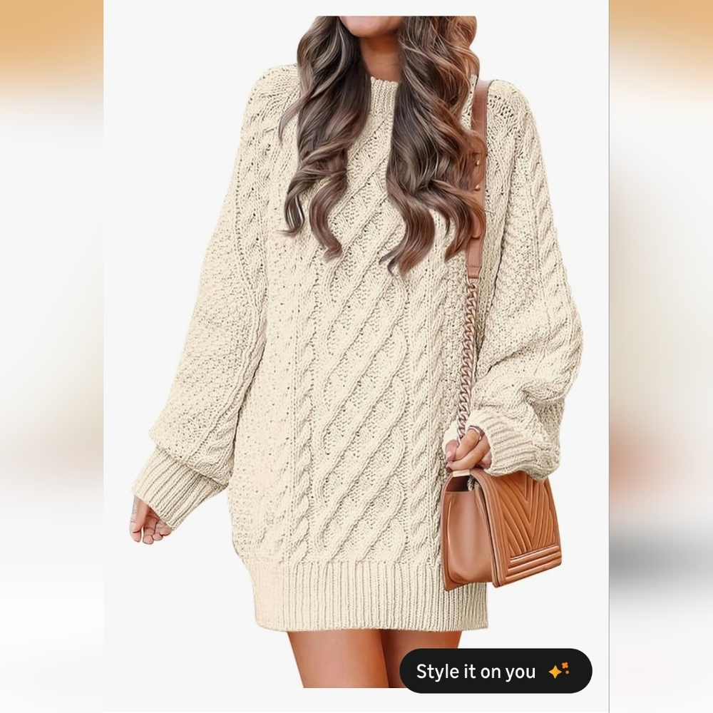 Cream Cable Knit Sweater Dress - Sz Medium
